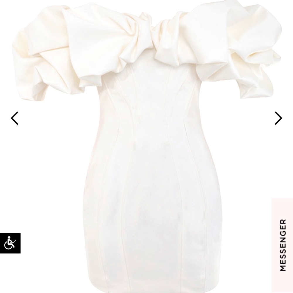 Trendy boutique Sculpted Off-Shoulder Ruffle Mini Dress in Ivory